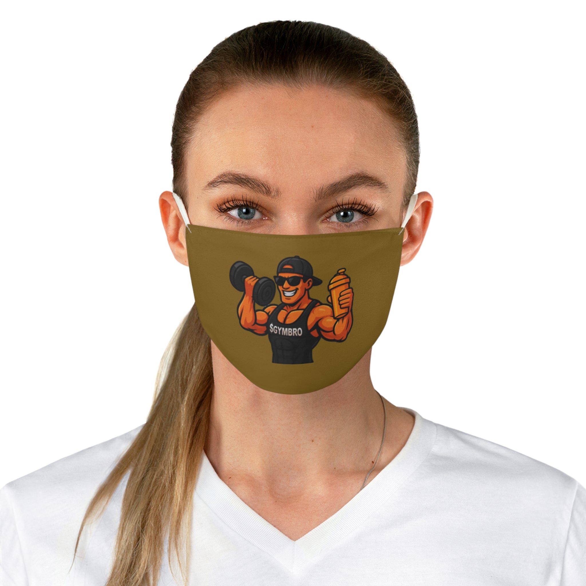 Gym Bro Face Mask – Muscular Fitness Mascot with Dumbbell & Shaker